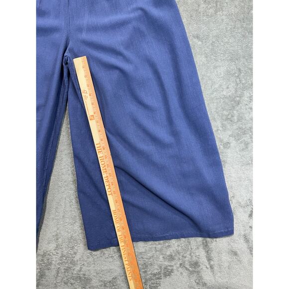 Anrabess Overall Jumpsuit Small Blue Wide Leg Linen Blend Romper Loose Lagenlook - Picture 2 of 10